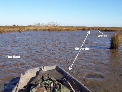 Our view after the boat stopped - 60 yards from water.